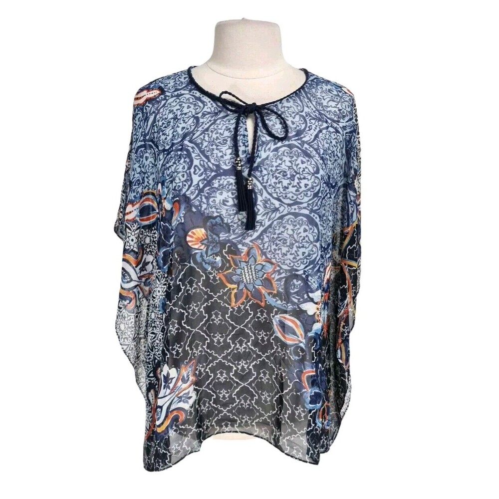 CHICO'S Women Exotic Floral Mayan Suede Tie Poncho Plus Sz S/M  No Camisole A11A